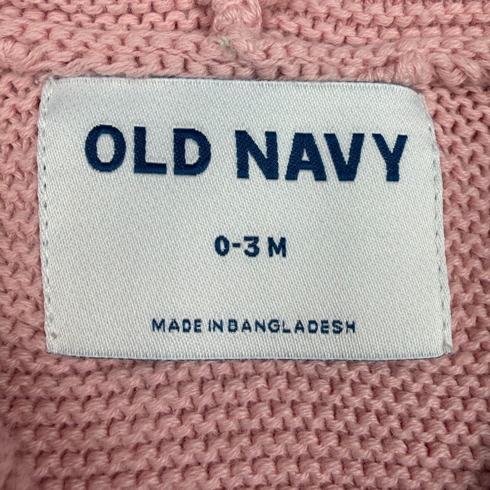 Old Navy Baby Girl 0–3M Hooded Knit Sweater Blush Pink Cotton w/ Buttons NWOT - Picture 12 of 13